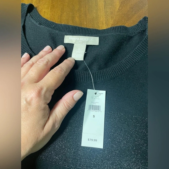 Banana Republic Sweater Dress Striped Black Metallic Silver Fitted Small NWT - Picture 8 of 8